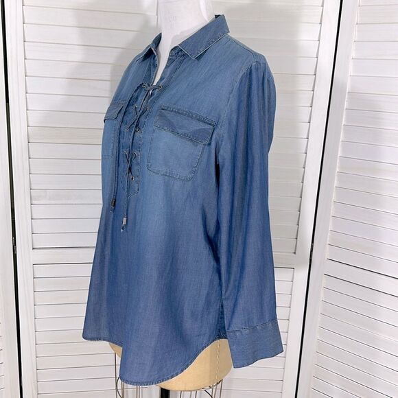 Chico’s Shirt Size 2 (12) Lace Up Cotton Popover - Picture 8 of 16